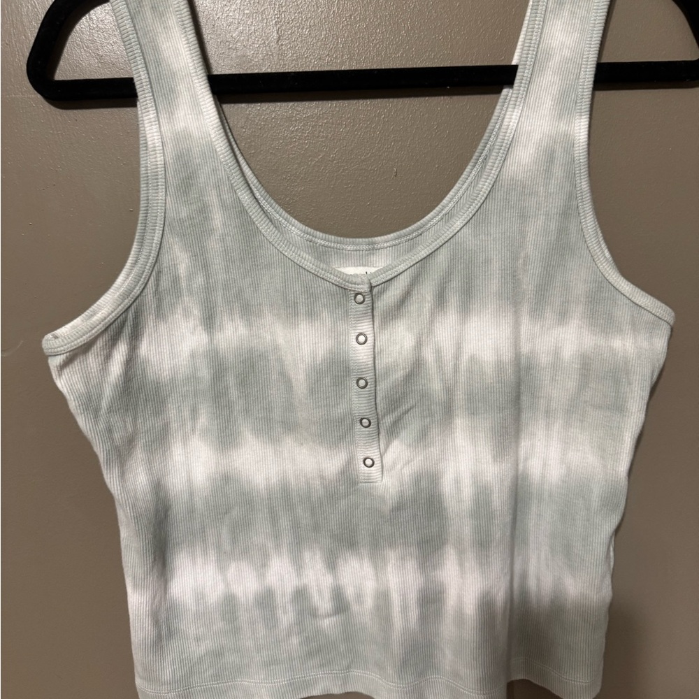 Abercrombie & Fitch Light Green and White Tie-Dye Ribbed Tank Top